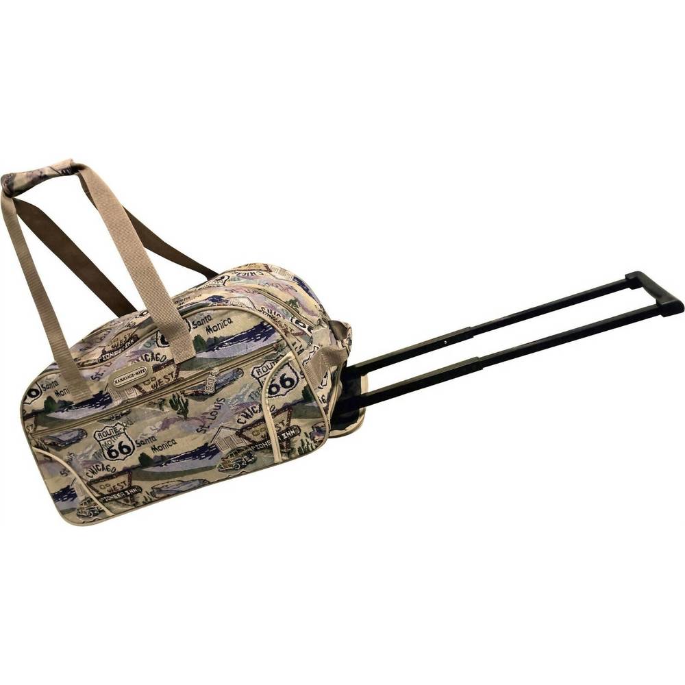 NEW ROUTE 66 men's tapestry rolling duffel bag with wheels in natural